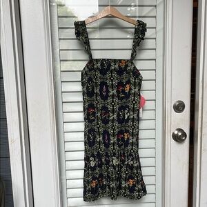 Agua Bendita Black Smocked Tiered Midi Dress